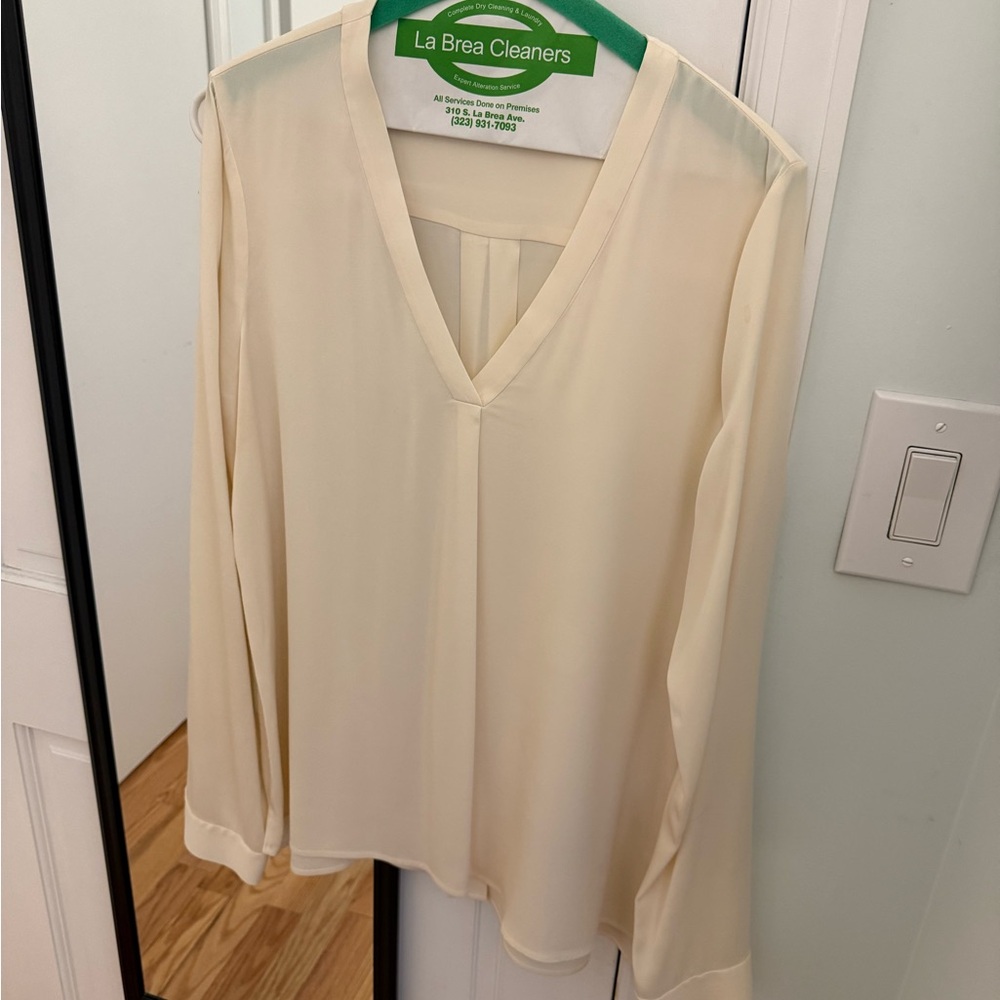 Theory Cream V-Neck Silk Blouse